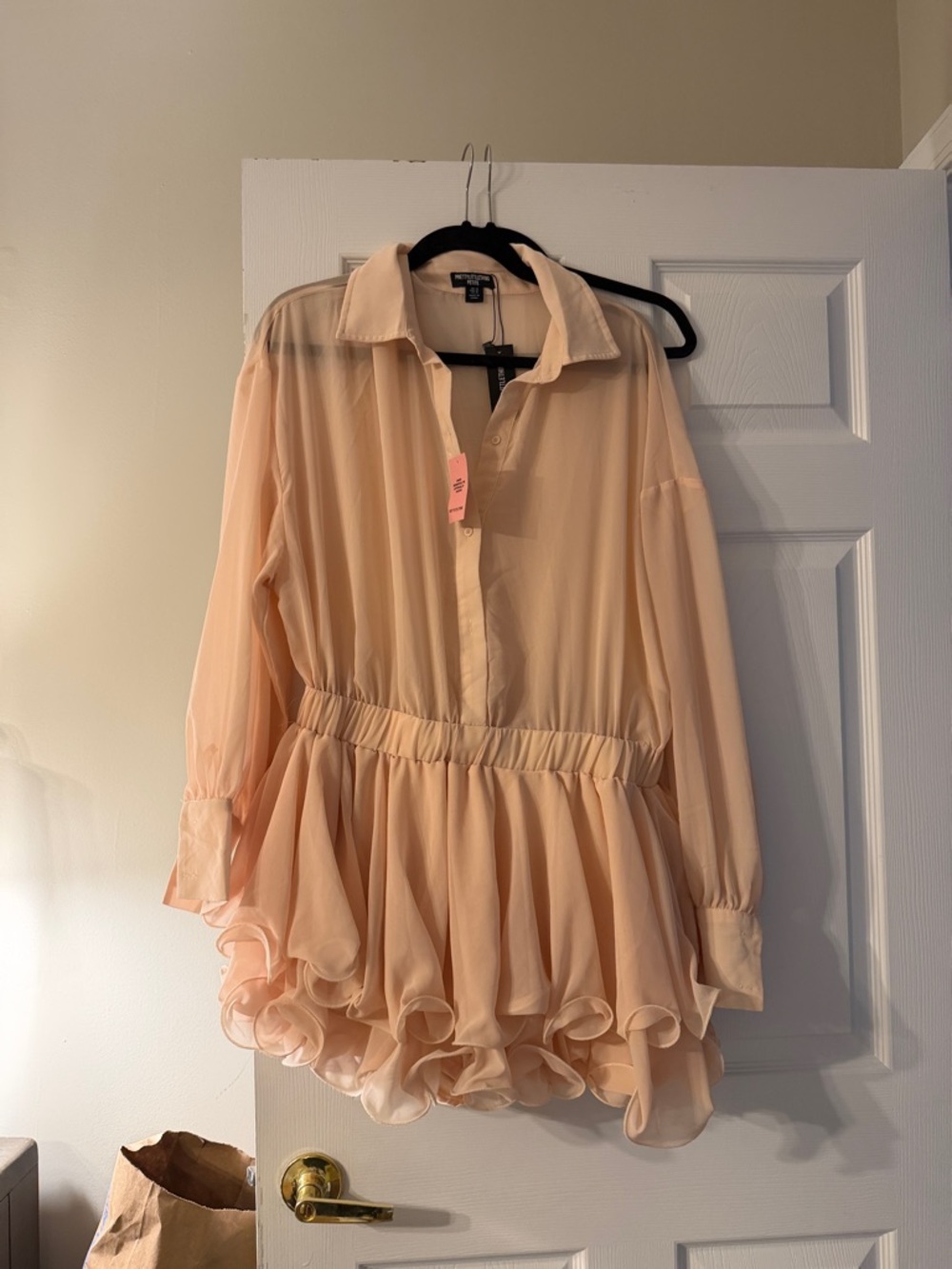 PrettyLittleThing Blush Peach Sheer Button Shirt